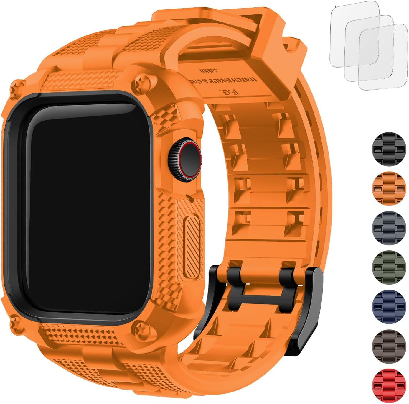 Watch Bands 40Mm, Rugged Iwatch Band Silicone with Screen Protector and Bumper Case for Men, Compatible with Apple Watch Series 6/5/4/SE 2Nd Generation/Se (40Mm, Orange)